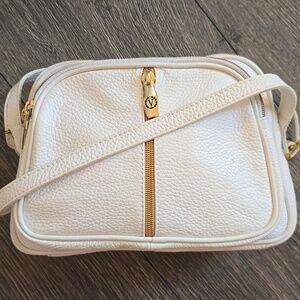 Valentina White Pebbled Leather Crossbody Bag Made in Italy Gold Zip Y2K Bag